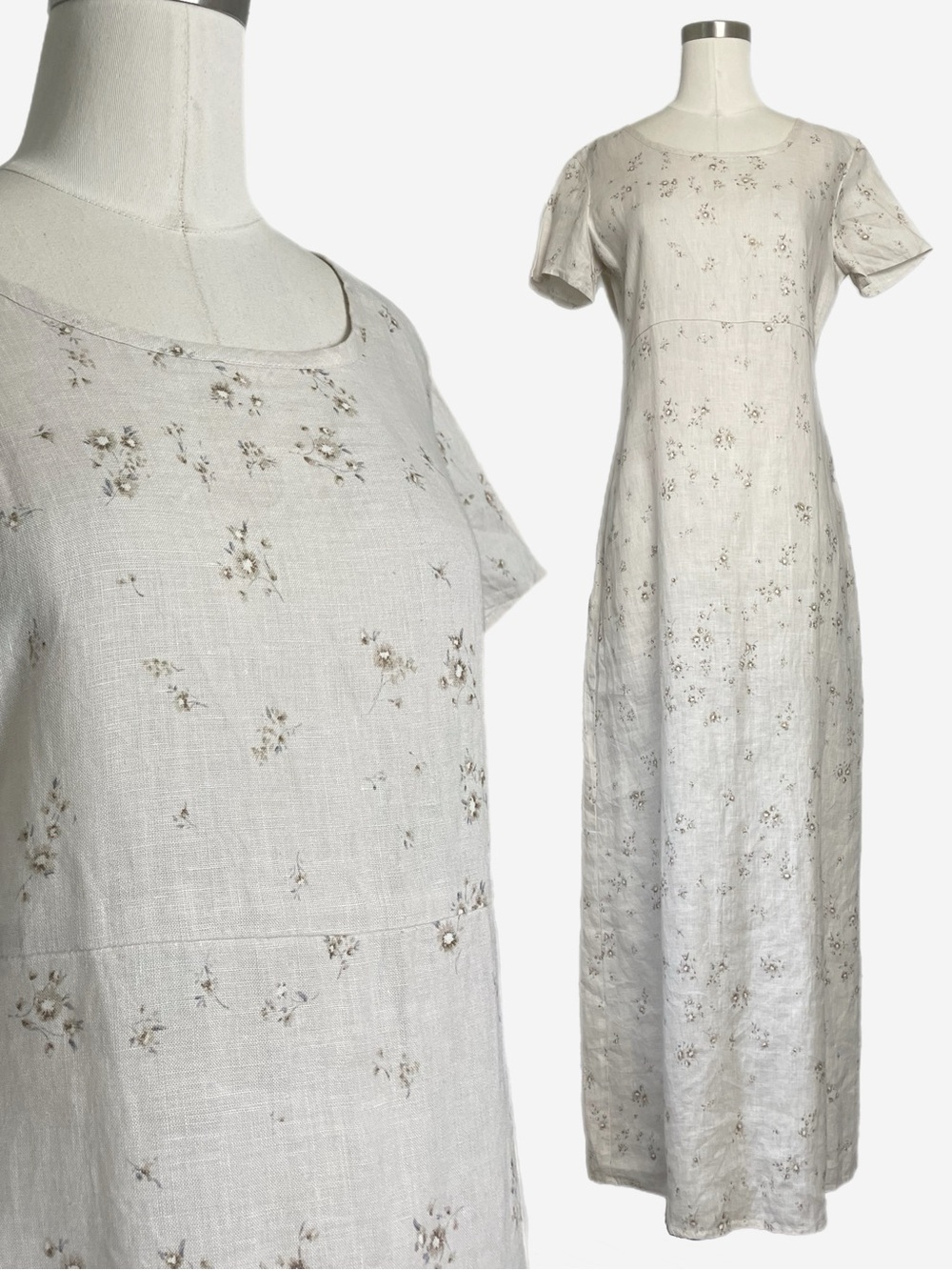 Vintage Y2K Liz Claiborne Lizsport Tan floral linen maxi dress cottagecore S